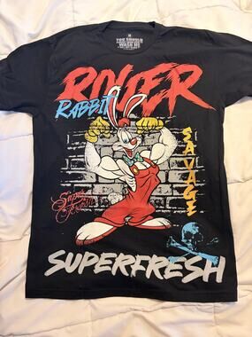 SuperFresh Roger Rabbit Savage Graphic T-Shirt Black Cartoon Streetwear Men’s M